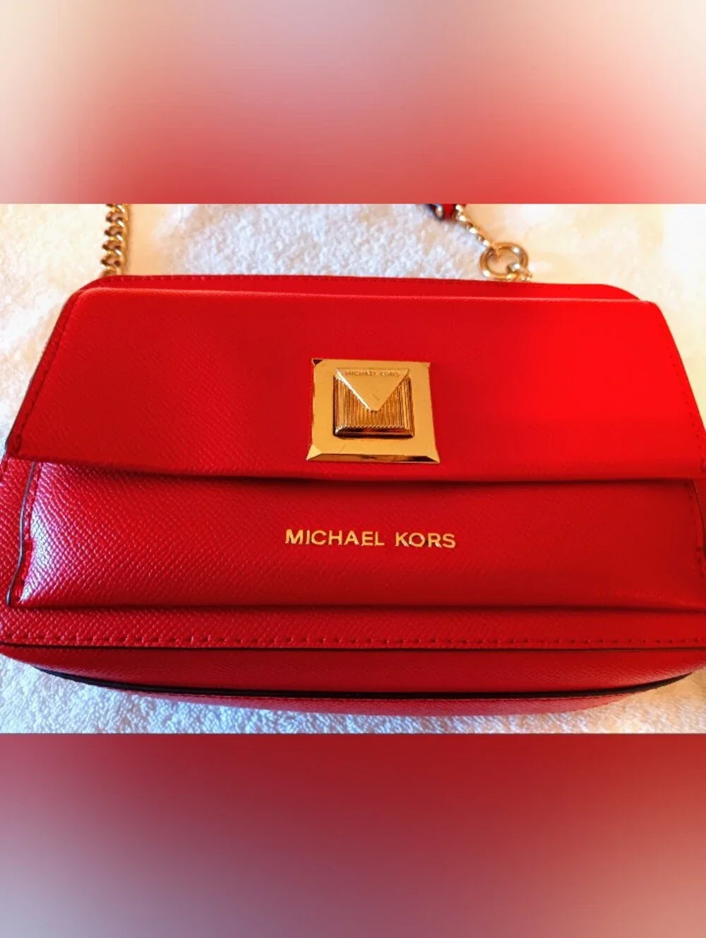 Michael Kors Red Leather Gold Chain Shoulder Bag